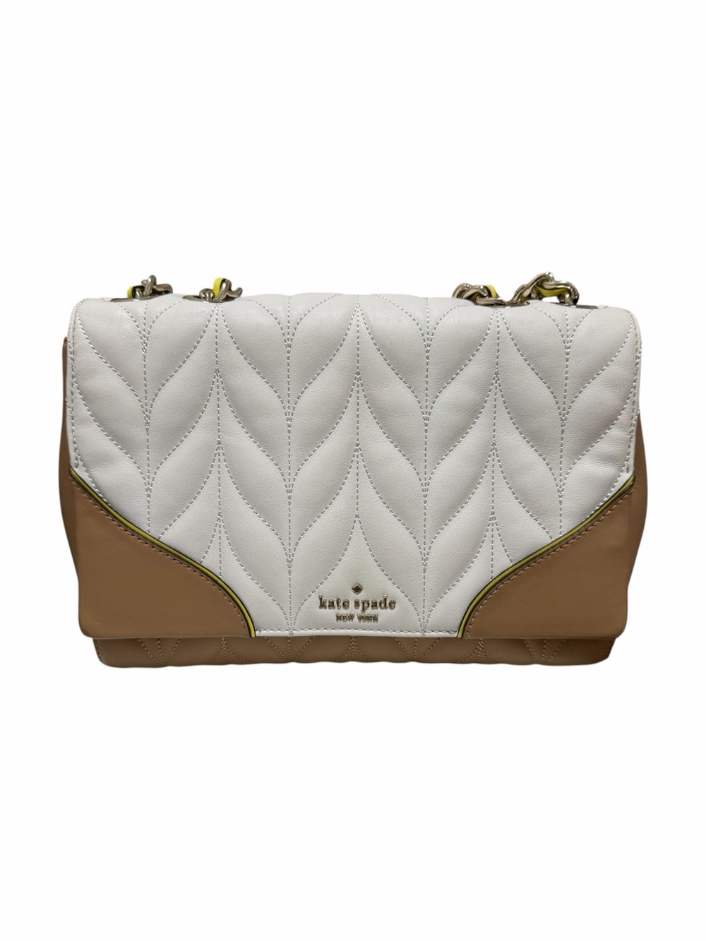 Kate Spade Quilted White/Tan Leather Shoulder Handbag